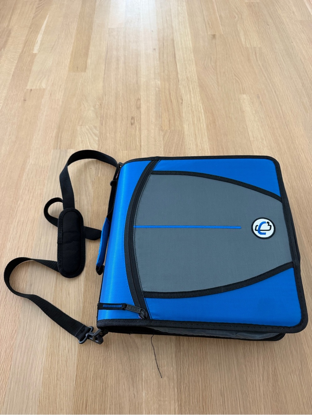 Blue & Gray Zippered Binder Organizer with Shoulder Strap